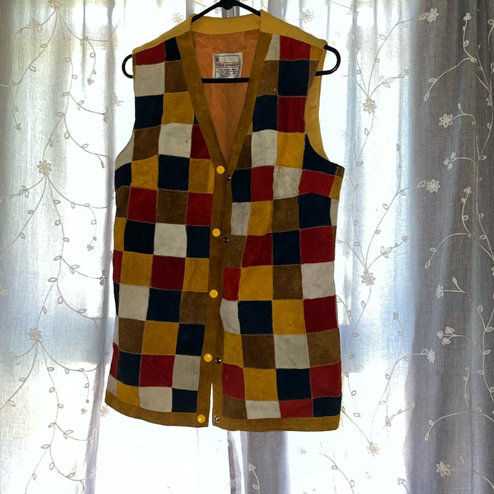 Vintage 70s genuine leather patched vest